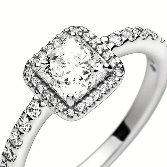 Sterling Silver Promise Ring Inlaid Square Zircon Classic Anniversary Size 6 - Picture 1 of 6